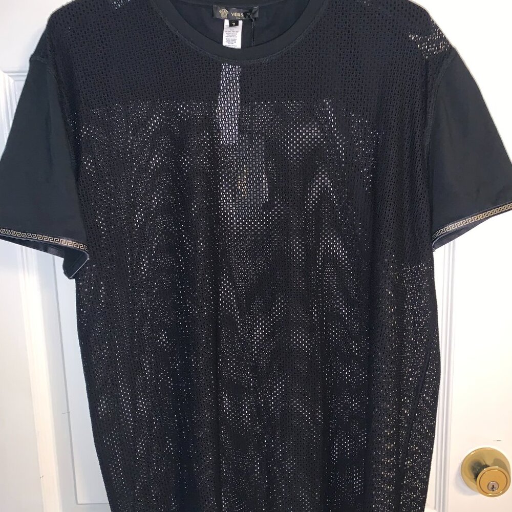 AUTHENTIC VERSACE AMAZING BLACK MESH SHIRT SIZE 8 APPROX XL